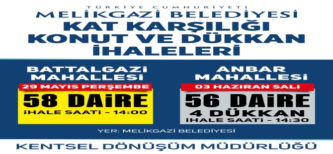 MELİKGAZİ'DE YENİ BİR İHALE DAHA