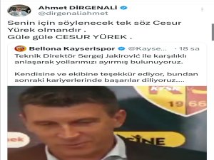 Erciyes 38 FK Başkanı Ahmet Dirgenali'den Jakirovic paylaşımı