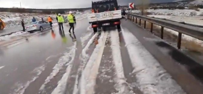 Kayseri'de dolu kazalara sebep oldu, karayolu ulaşıma kapandı